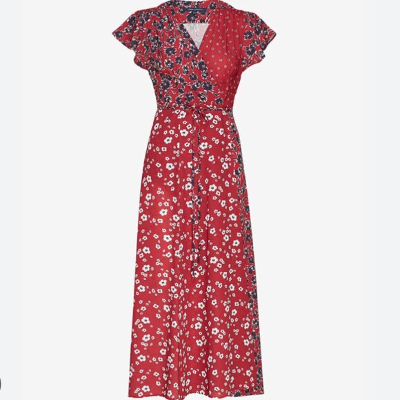French Connection Red Floral Maxi Dress - The "Aliyah Dress" - M - Picture 1 of 7
